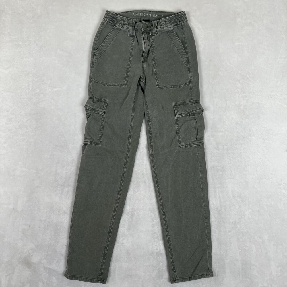 American Eagle Outfitters Cargo Pants Womens 00 Green Straight Leg Stretch